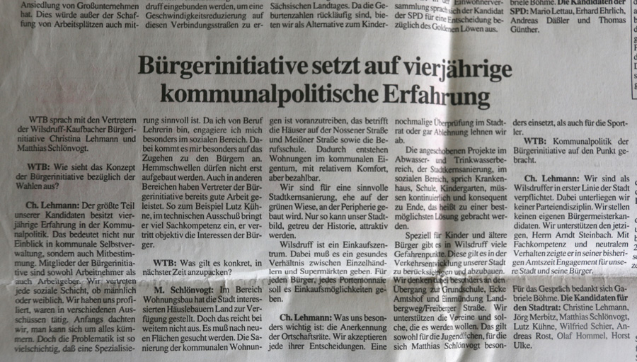 Bürgerinitiative im Wilsdruffer Tageblatt 1994