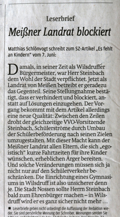 Leserbrief zum Wilsdruffer Gymnasium