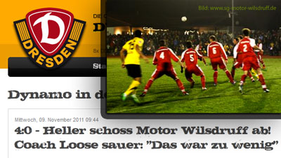 Dynamo Schlagzeile und Bild von der Homepage der SG Motor